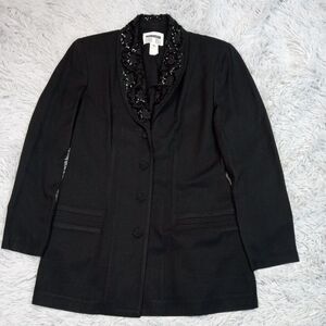 Vintage Dani Max Lois Snyder Jacket Womens 8 Black Blazer Faux Pockets Button Up